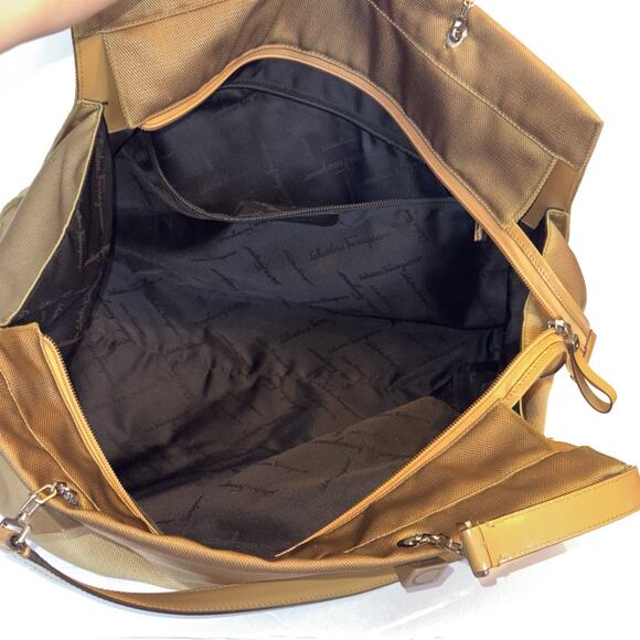 Salvatore Farragamo Handbag shoulder leather brown tan canvas bag authentic - Picture 15 of 16